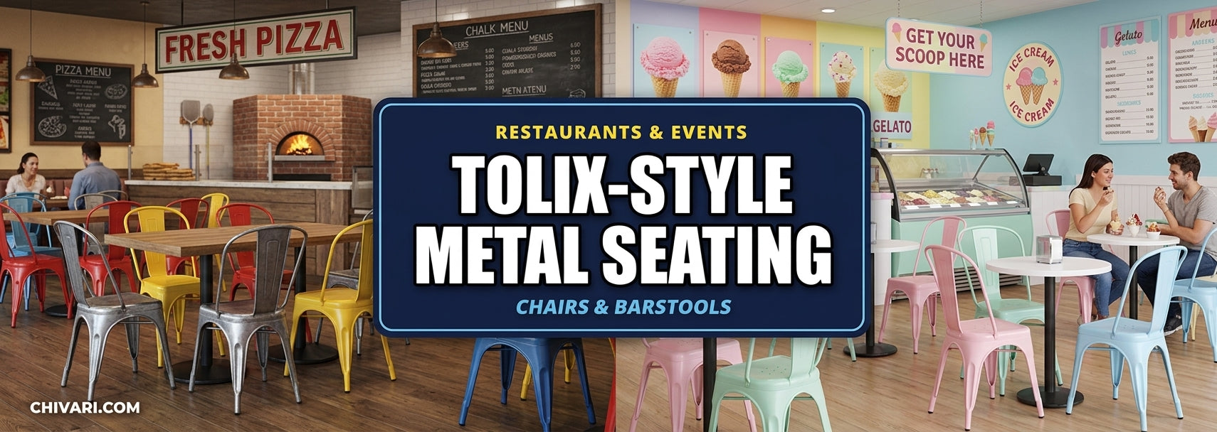 Tolix-Style Metal Chairs and Barstools for Restaurants and Events