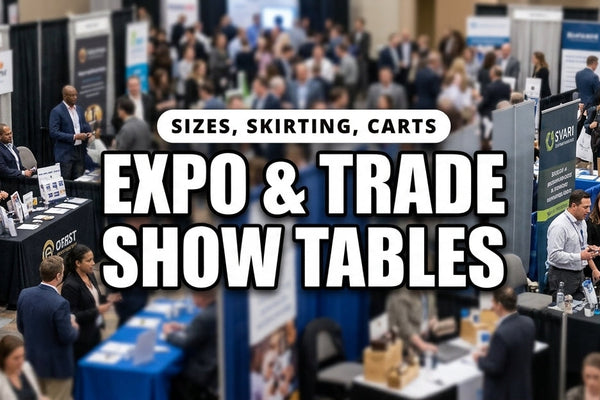 Expo and Trade Show Tables: Sizes, Skirting and Cart Storage