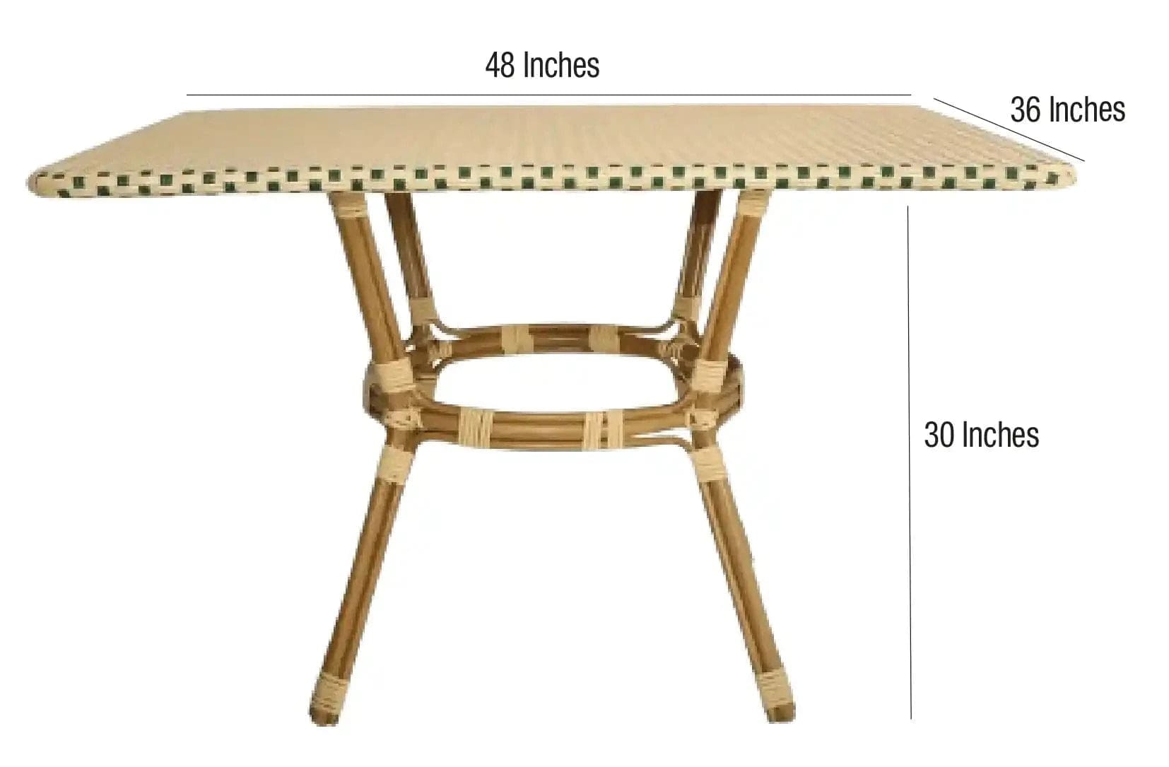 Toulouse 48" x 36" Glass Top Beige and Green French Bistro Table TBTP4836BG-KT-AX-T