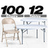 Chivari 100 Beige Metal Folding Chairs + 12 Plastic Round Table Kit CFMBE-100-12RD-KT
