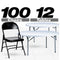 Chivari 100 Black Metal Folding Chairs + 12 Plastic Round Table Kit CFMBL-100-12RD-KT