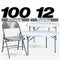 Chivari 100 Gray Metal Folding Chairs + 12 Plastic Round Table Kit CFMGR-100-12RD-KT