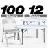 Chivari 100 White Metal Folding Chairs + 12 Plastic Round Table Kit CFMW-100-12RD-KT
