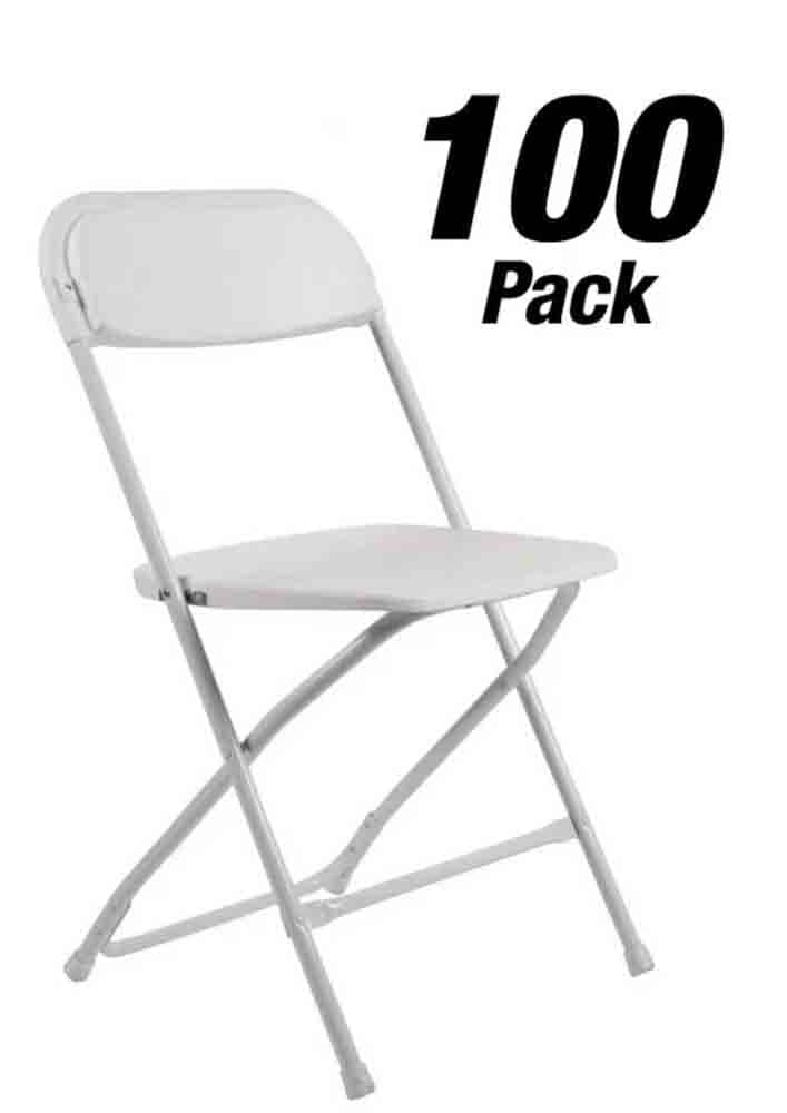 Chivari White Plastic Folding Poly Chair (C Series), 100 Pack CFPW-CX-T-100
