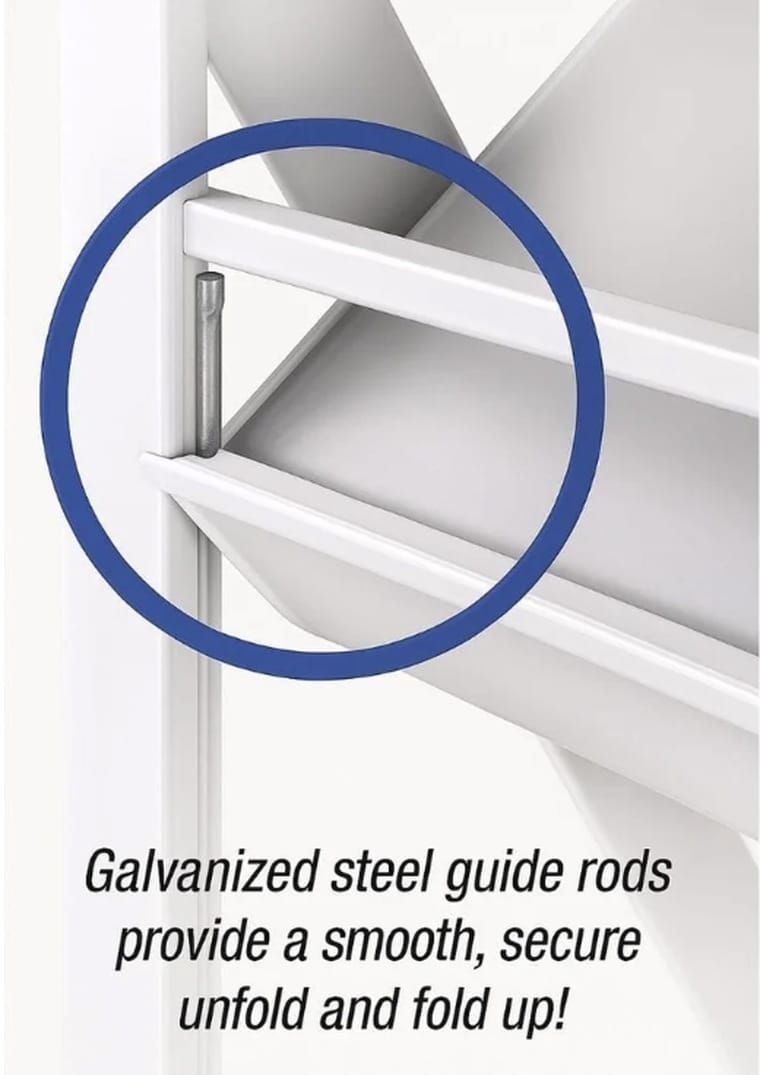Galvanized steel guide rods provide a smooth, secure unfold and fold up.