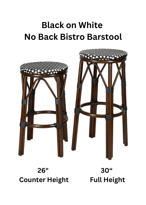 26" and 30" Black on White No Back Bistro Barstool