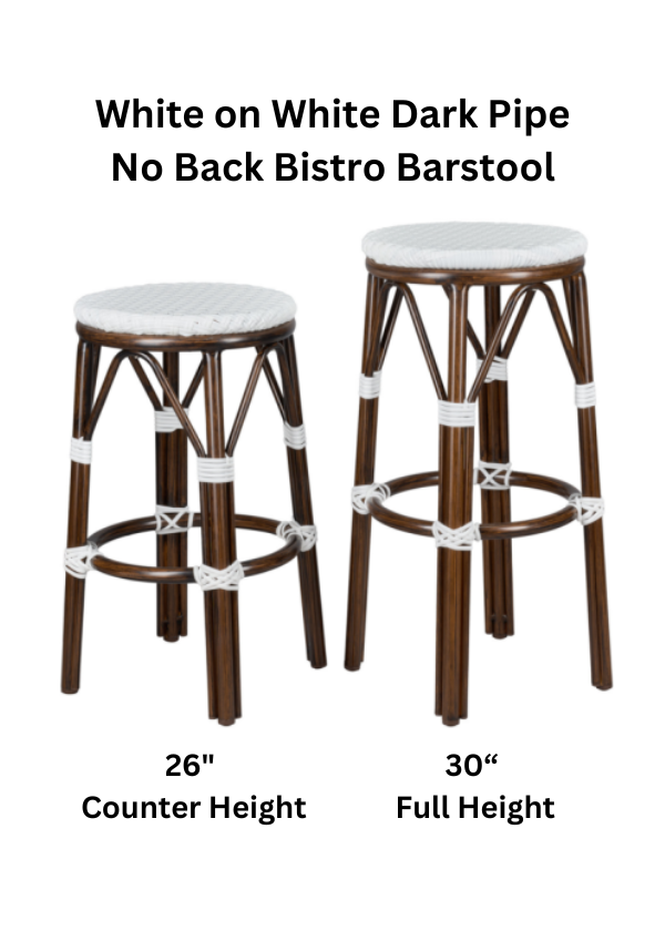 26" and 30" White on White Dark Pipe No Back Bistro Barstool