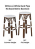 Toulouse White on White Dark Frame 30" Full Height No Back Bistro Bar Stool BFNBPWD-AX-T