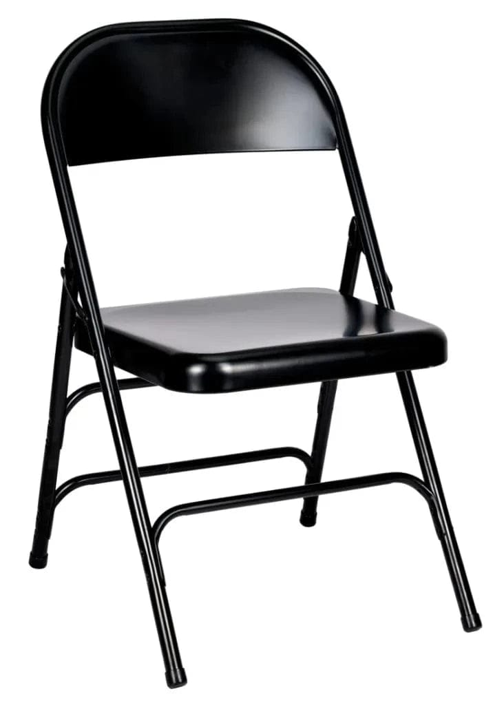 Chivari 100 Black Metal Folding Chairs + 12 Plastic Round Table Kit CFMBL-100-12RD-KT