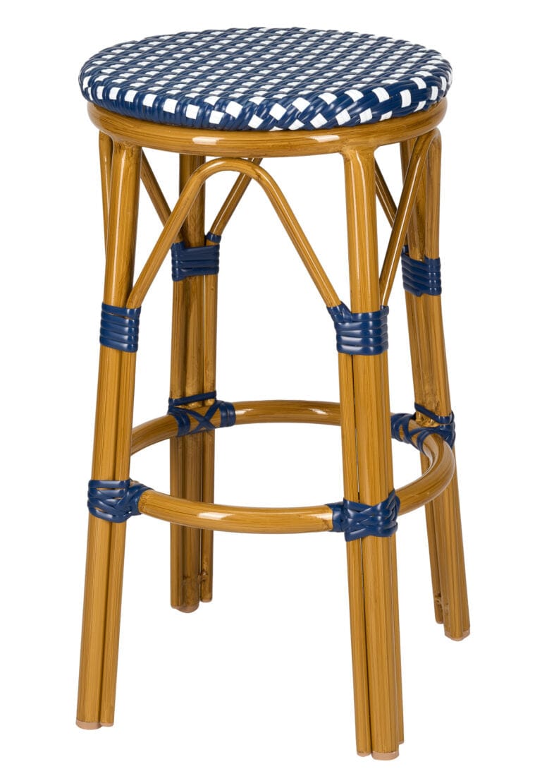 Toulouse Blue on White 26″ Counter Height No Back Bar Stool BCNBPBLU-AX-T
