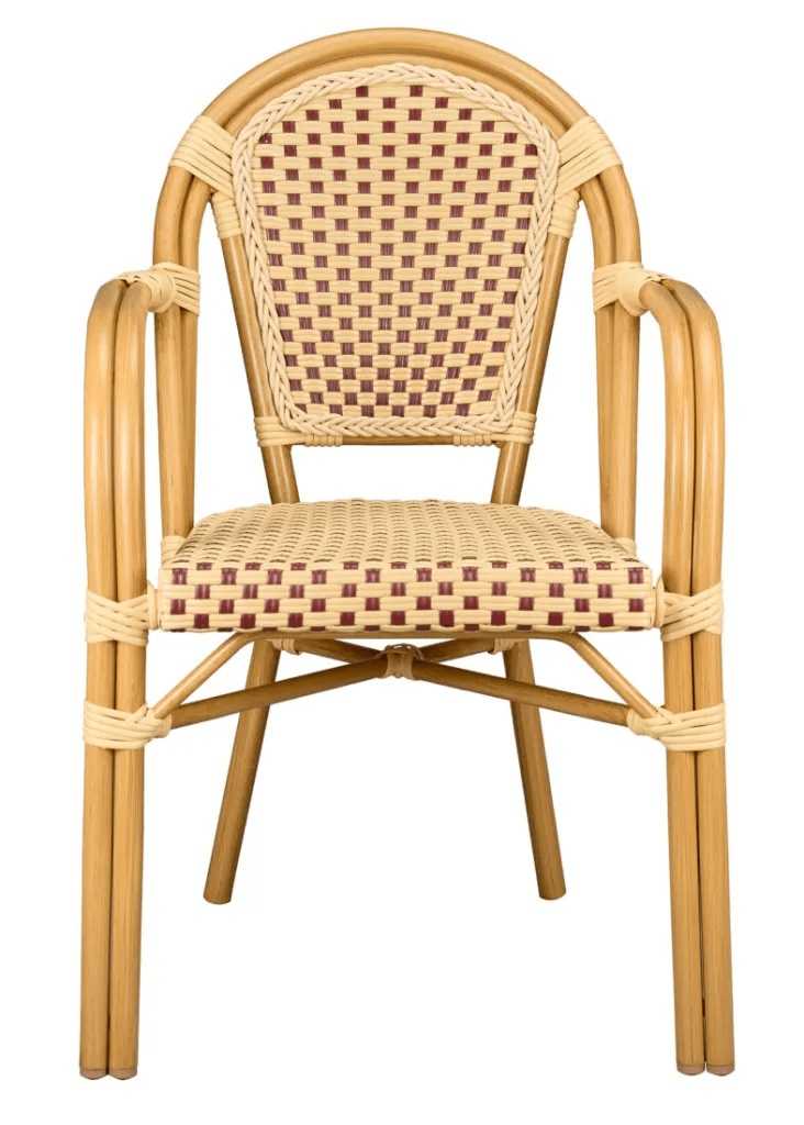 Toulouse Beige and Maroon French Bistro Set Includes 40" Table and 4 Chairs with Arms FBK-BM-AWM4-AX