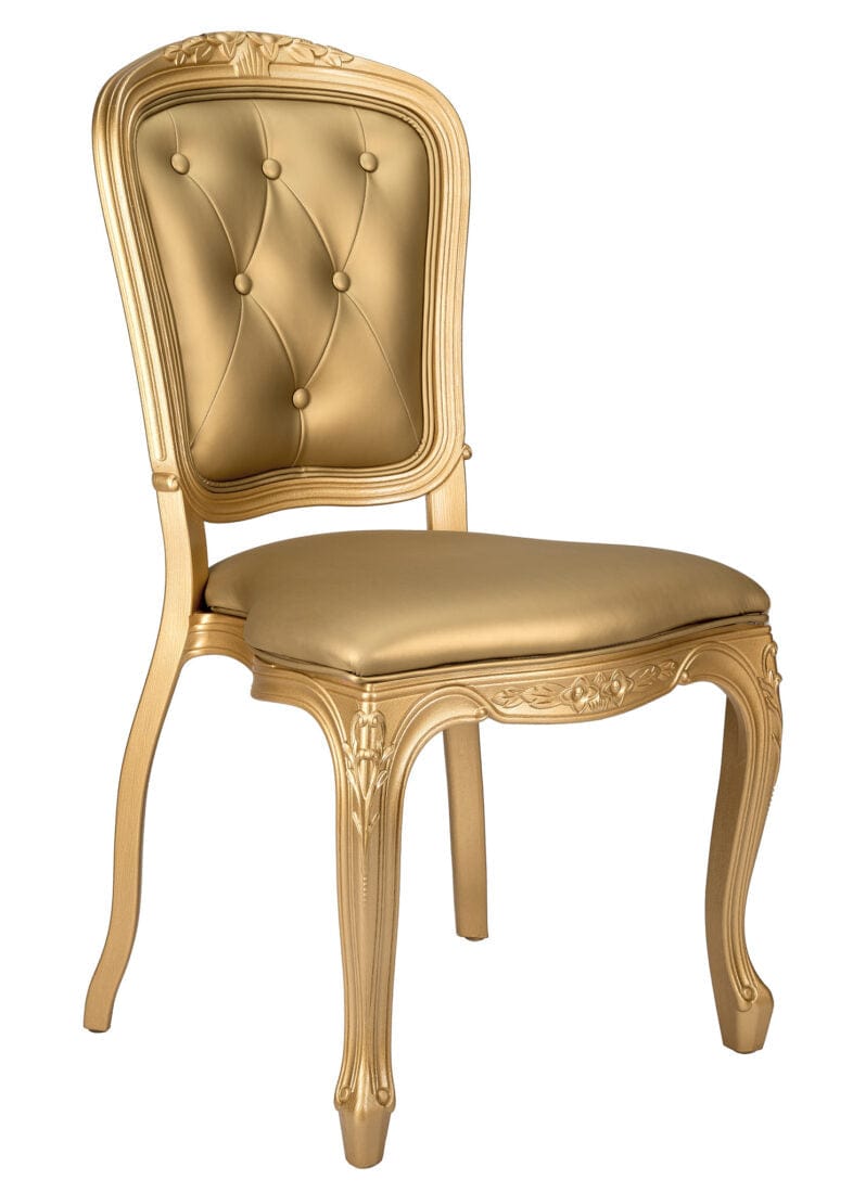 Chivari Gold Resin Royal Chair with Gold Vinyl Seat and Tufted Back Similar to Louis Pop Style - Goldwick CRRGGT-ZG-T