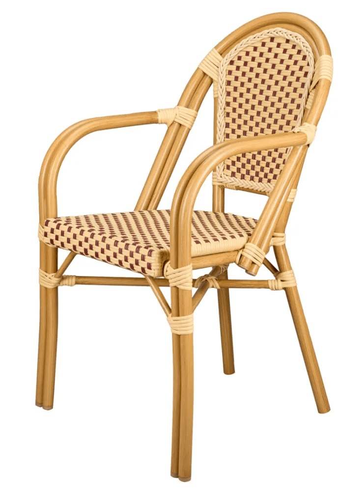Toulouse Beige and Maroon French Bistro Set Includes 40" Table and 4 Chairs with Arms FBK-BM-AWM4-AX