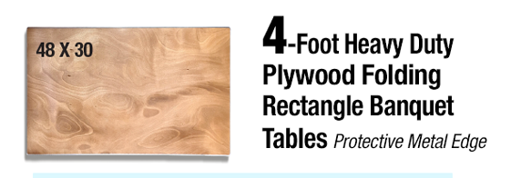 4 Foot (48"x 30") Rectangle Heavy Duty Plywood Folding Table