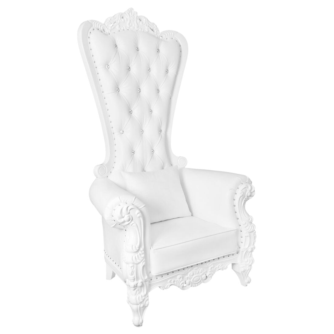 Throne Chair, Wood, White Frame, White Vinyl Cushions CTWWW-ZG-T