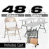 Chivari 48 Beige Metal Folding Chairs + 6 Heavy Duty Plastic 72x30 Banquet Tables + Hybrid Folding Chair and Banquet Table  Cart CFMBE-48-6RT-KT