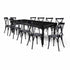 Chivari Black Fluted Leg Farm Table Dining Set with 10 Chairs TFARM-BLACK-T-LEG-KIT-CXR-AX