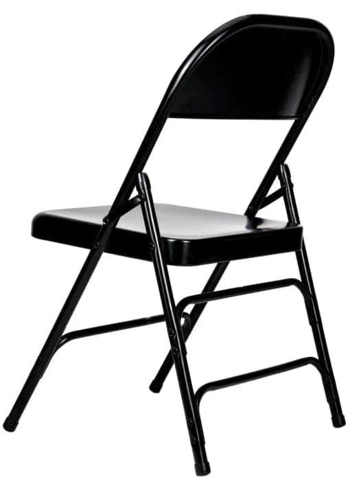 Chivari 100 Black Metal Folding Chairs + 12 Plastic Round Table Kit CFMBL-100-12RD-KT