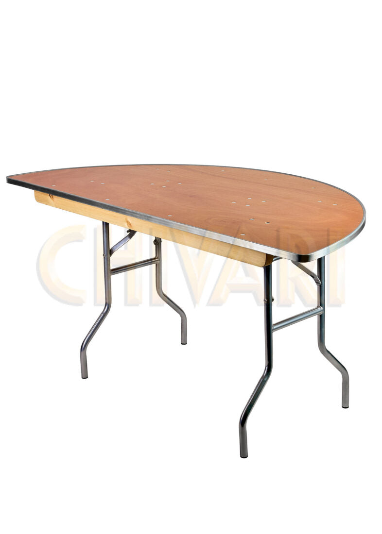 Half Round 5 Foot (60") Heavy Duty Plywood Folding Banquet Table with Metal Edges by Chivari TPLYHRD60M-AX-T