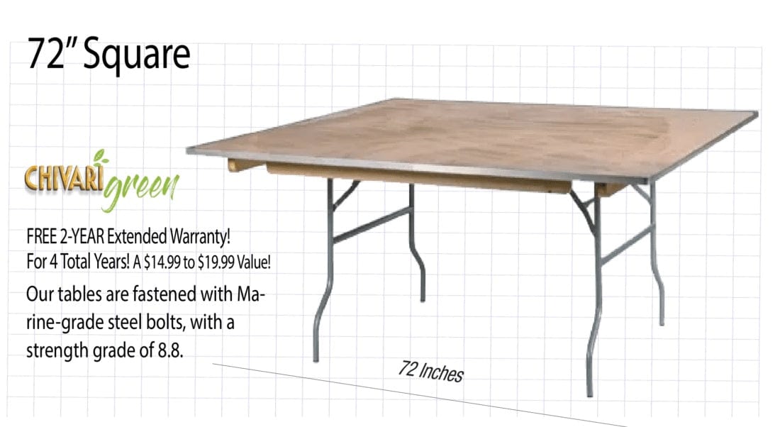 Chivari 72" x 72" (6 Foot) Square Heavy Duty Plywood Folding Table TPLYSQ72M-AX-T