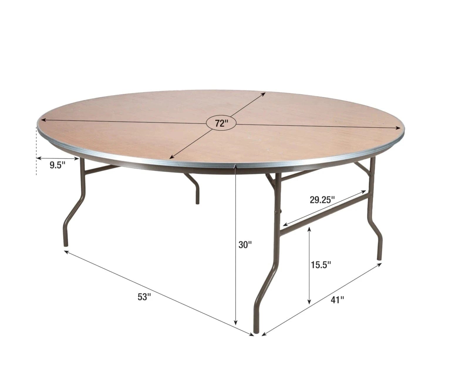 Chivari 72" (6 Foot) Round Heavy Duty Metal Edge Plywood Folding Banquet Table with Steel Skeleton™ TPLYRD72M-ST-AX