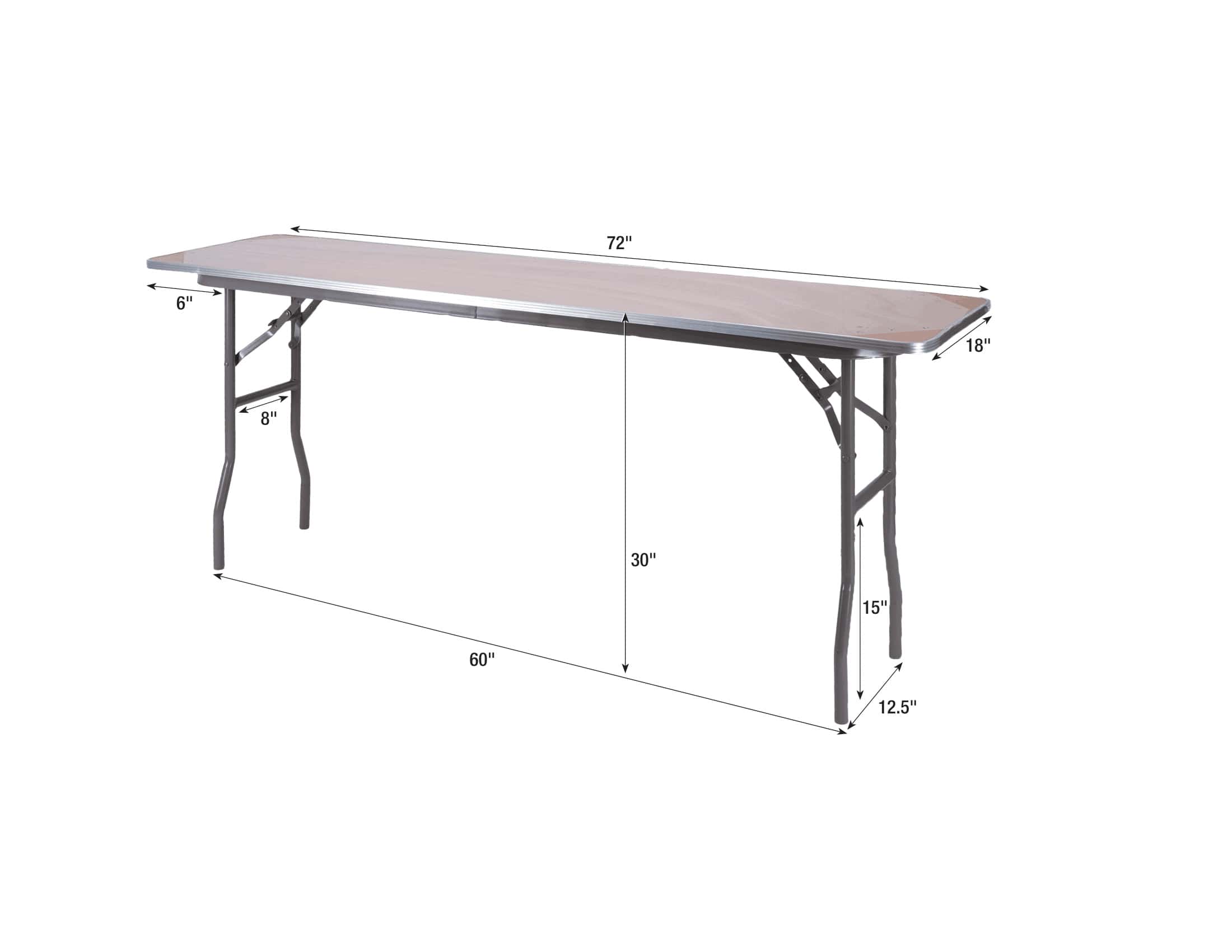 Chivari 72" x 18" (6 Foot) Rectangle Heavy Duty Plywood Folding Table with Steel Skeleton™ TPLYRT7218M-ST-AX