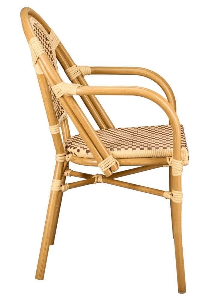 Toulouse Beige and Maroon French Bistro Set Includes 40" Table and 4 Chairs with Arms FBK-BM-AWM4-AX