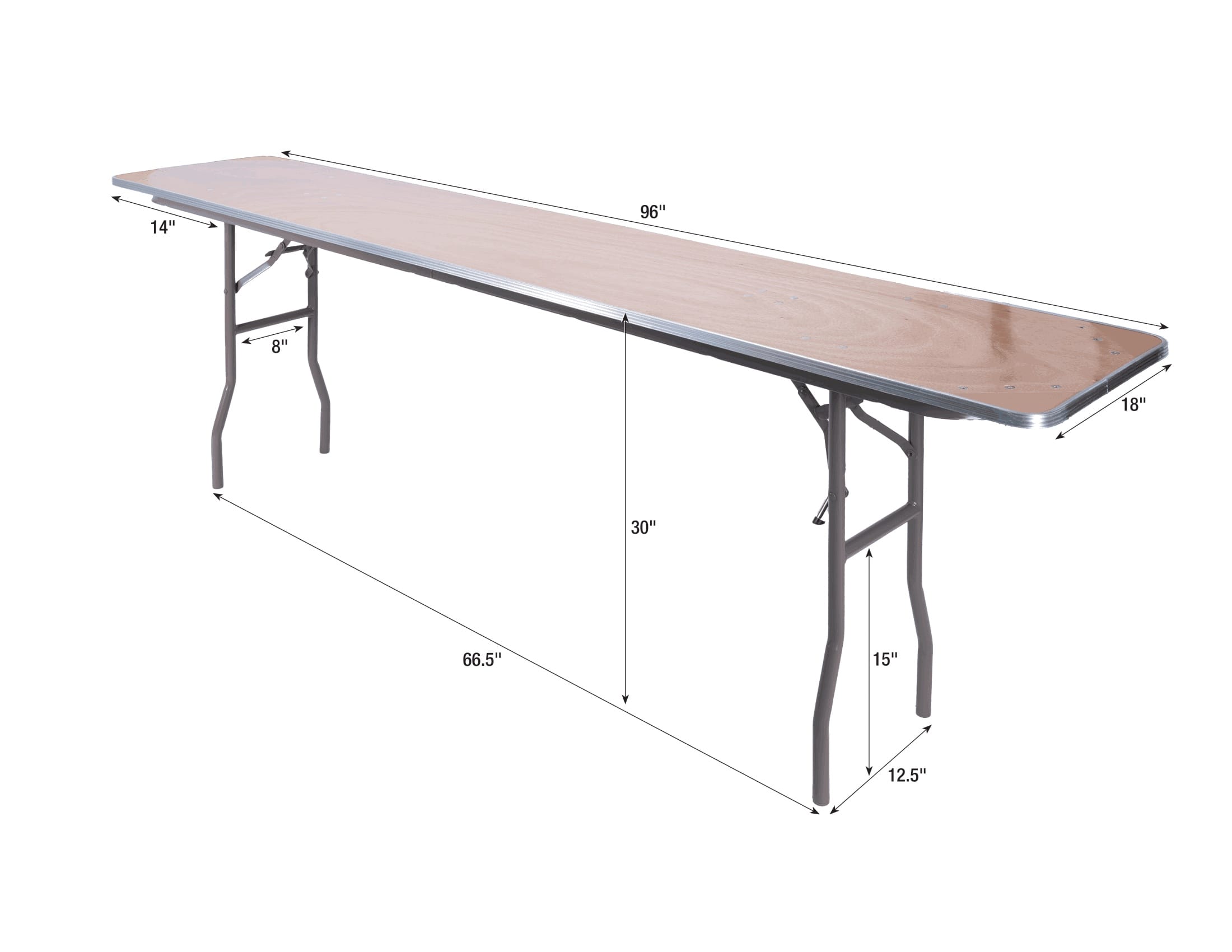 Chivari 96" x 18" (8 Foot) Rectangle Heavy Duty Plywood Folding Table with Steel Skeleton™ TPLYRT9618M-ST-AX