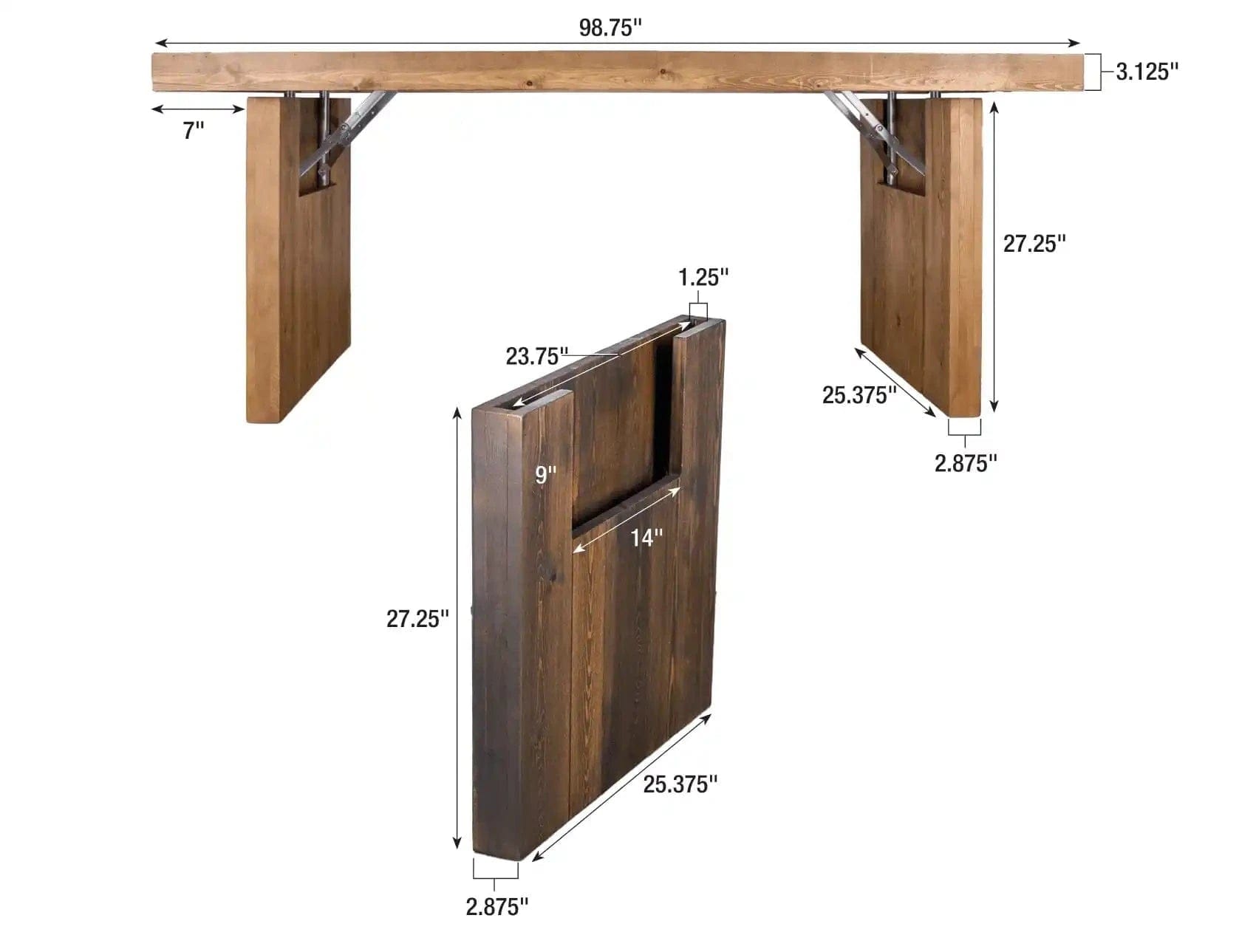 Chivari 96" x 30" Chestnut Finish Farm Table Conversion Kit for Banquet Tables TFARMCKT9630-CHT-AX-T