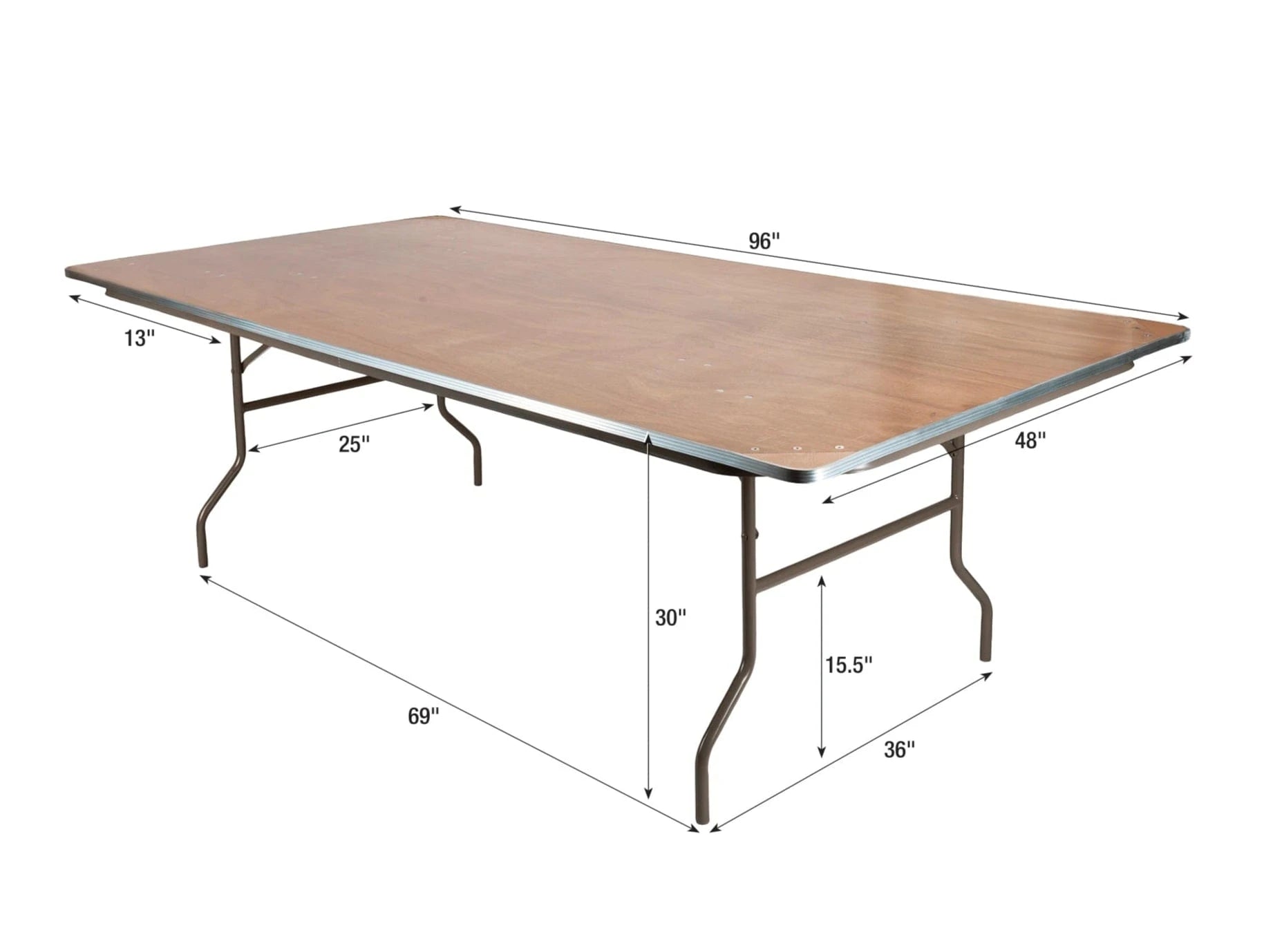 Chivari 96" x 48" (8 Foot) Rectangle Plywood Folding Table with Steel Skeleton™ TPLYRT9648M-ST-AX