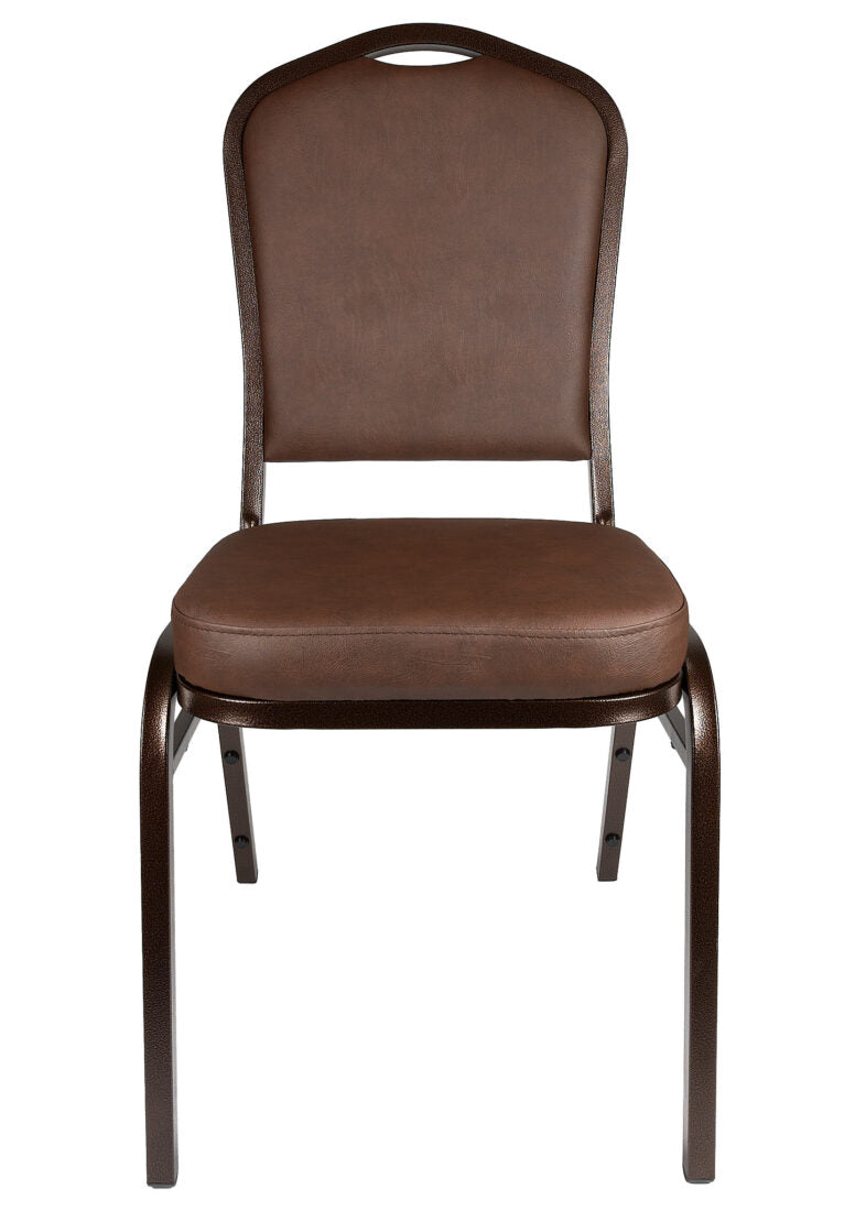 Brown Vinyl Copper Vein Steel Frame Crown Back Banquet Chair