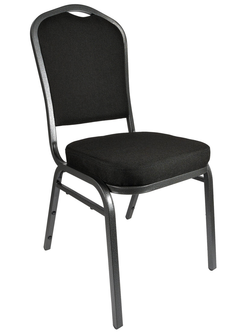 Black Fabric Silver Vein Steel Frame Crown Back Banquet Chair