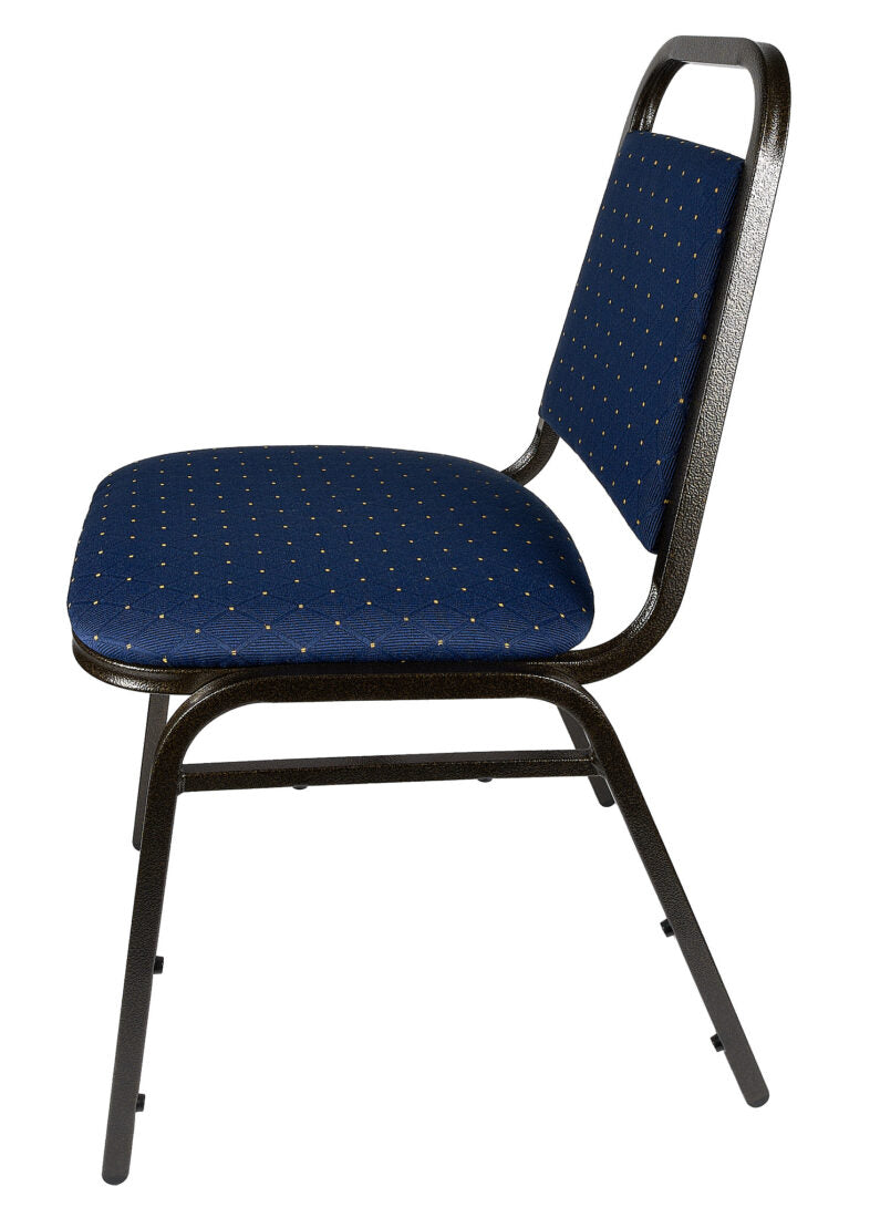 Navy Blue with Gold Dot Fabric Gold Vein Steel Frame Trapezoid Back 32" Banquet Chair