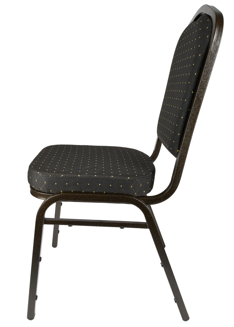 Black with Gold Dot Fabric Gold Vein Steel Frame Crown Back Banquet Chair