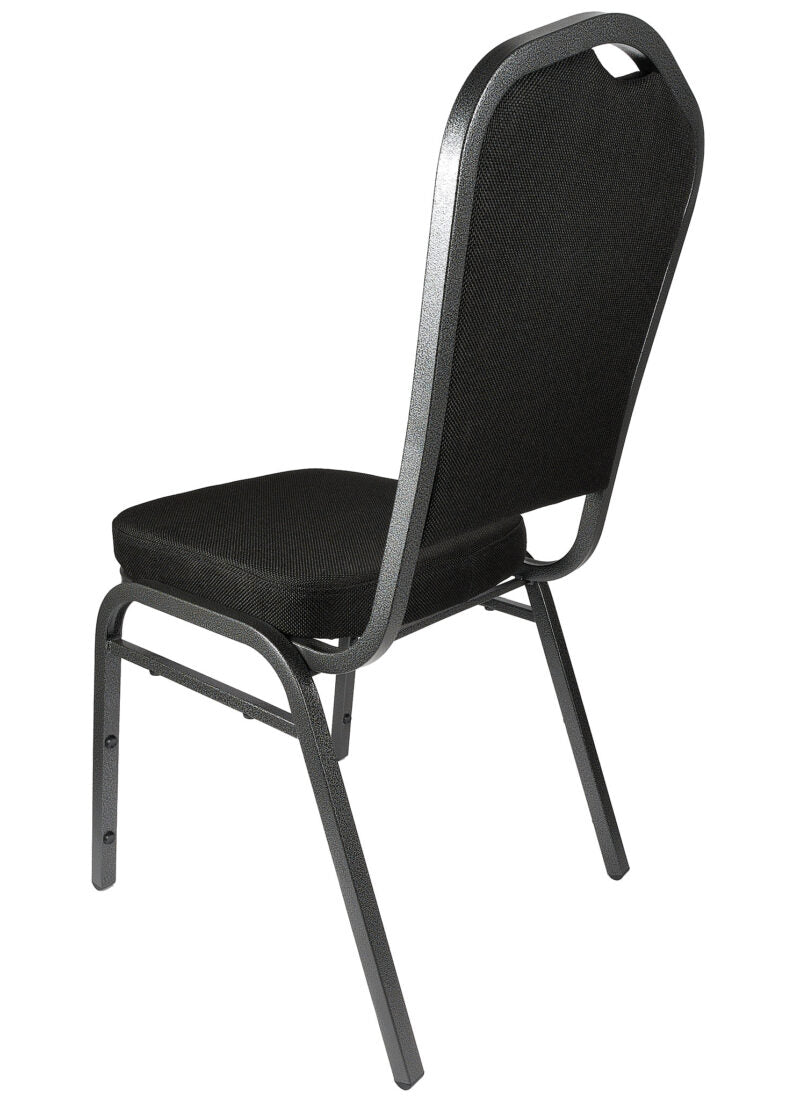 Black Fabric Silver Vein Steel Frame Crown Back Banquet Chair