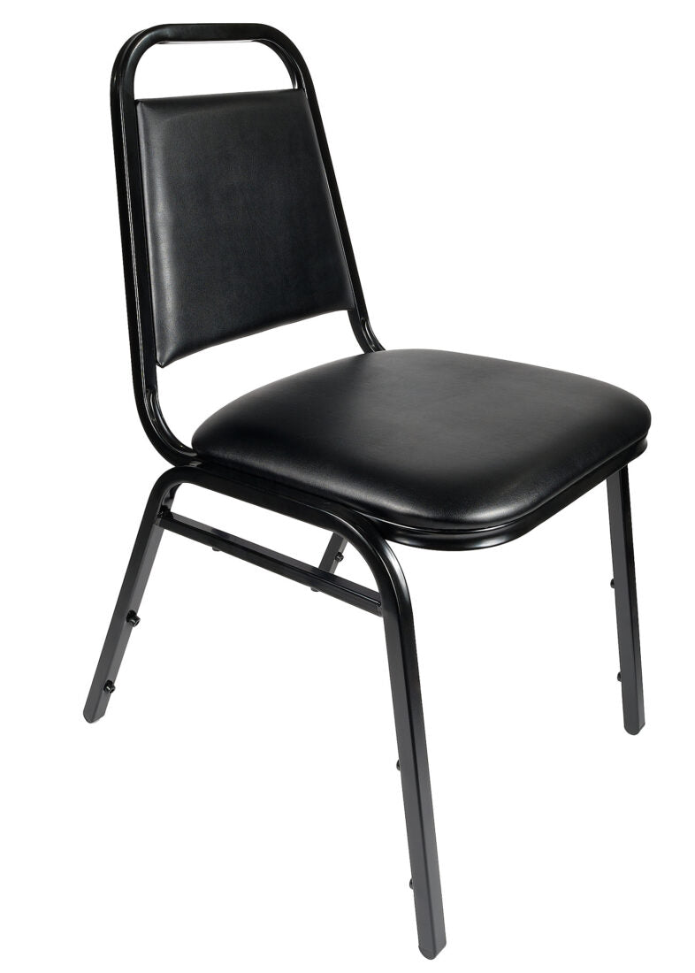 Black Vinyl Black Steel Frame Trapezoid Back 34" Banquet Chair