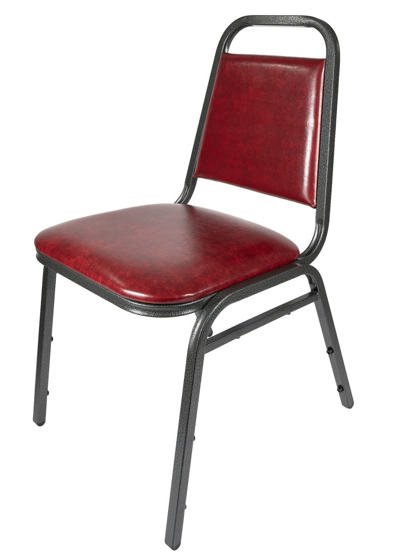 Burgundy Vinyl Silver Vein Steel Frame Trapezoid Back 32" Banquet Chair