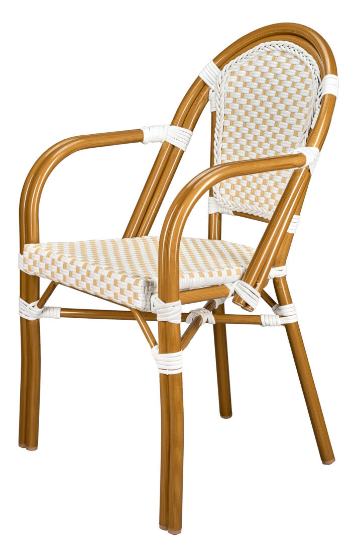 White and Beige with Arms, French Bistro Patio Dining Chair CBPAWB-AX-T