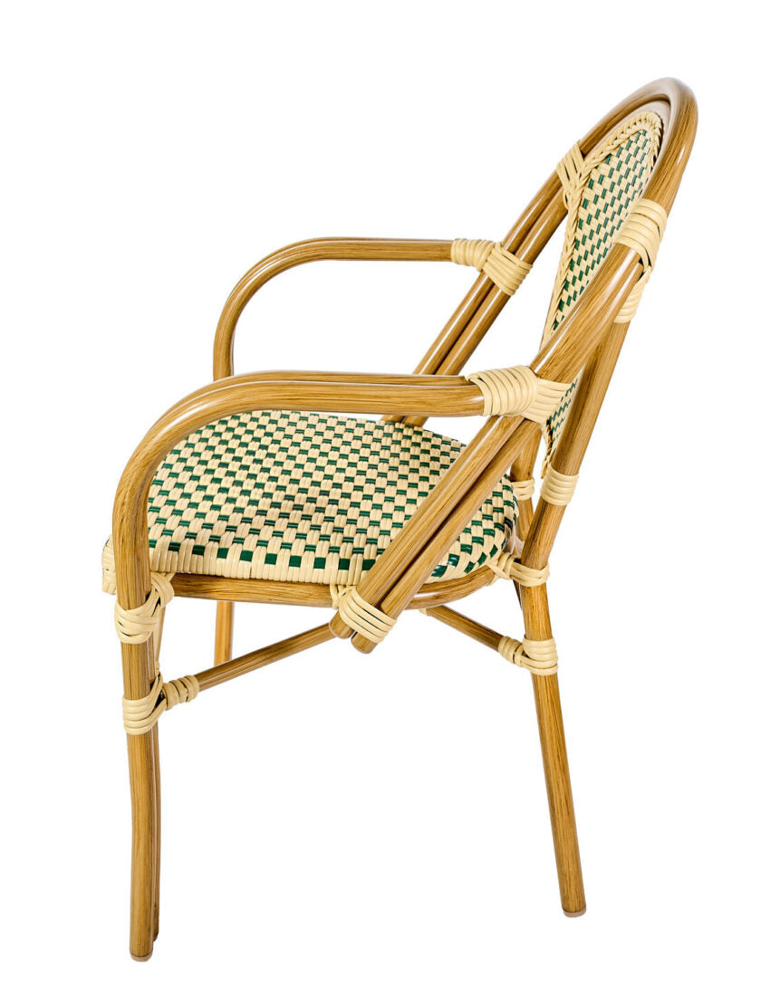 Beige & Green with Arms Left Back 2 Bistro Chair CBPAW-AX-T