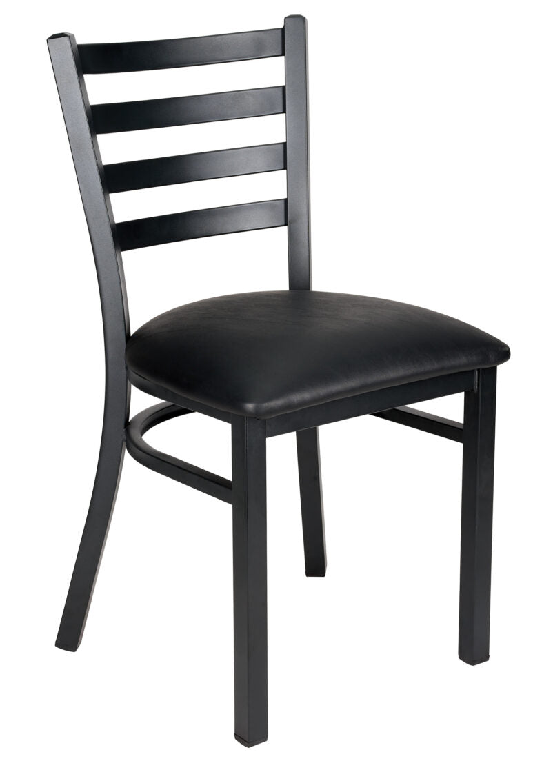 Ladder Back Restaurant Chair with Black Metal Frame and Black Vinyl Seat