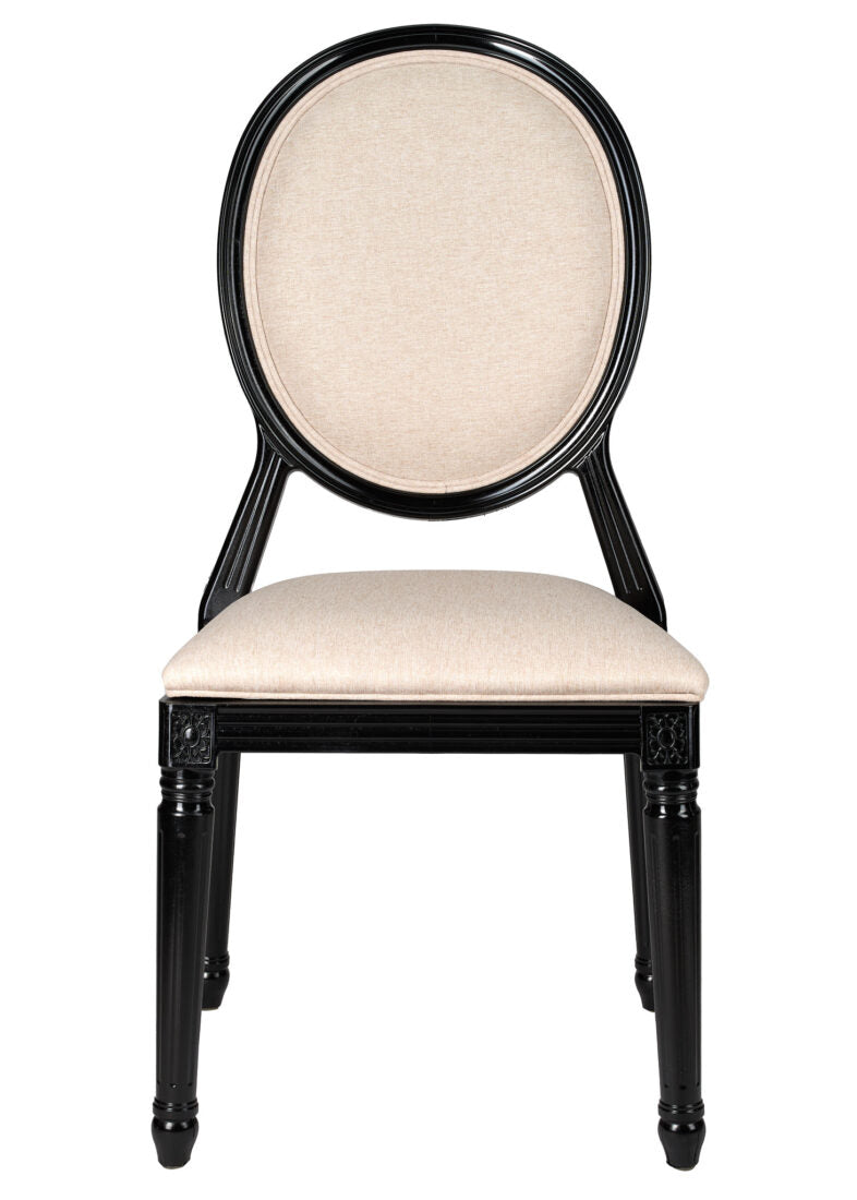 Black Resin Louis Pop Chair with Burlap Fabric Seat and Back by Chivari CLPRBBB-ZG-T