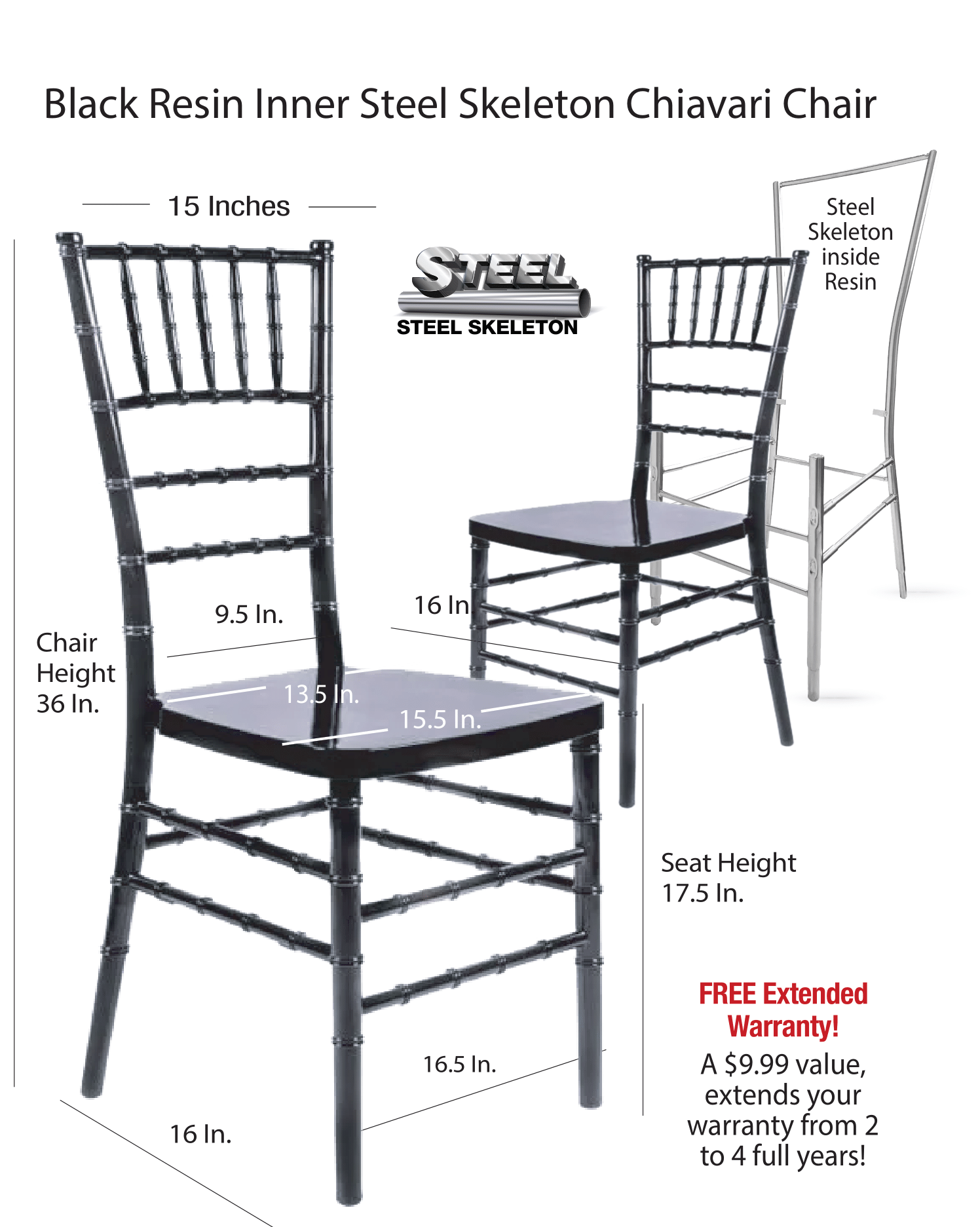 Black Resin Steel Skeleton Chiavari Chair infographic