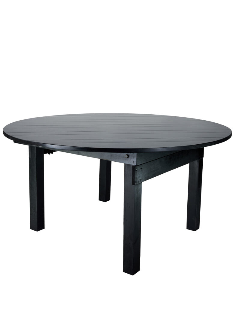 Black 5 Foot (60") Straight Leg Round Wood Farmhouse Table