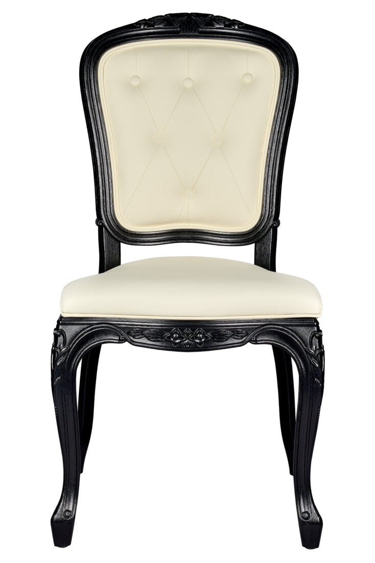 Black Resin Royal Chair, Ivory Vinyl Seat, Ivory Vinyl Tufted Back CRRBIT-ZG-T