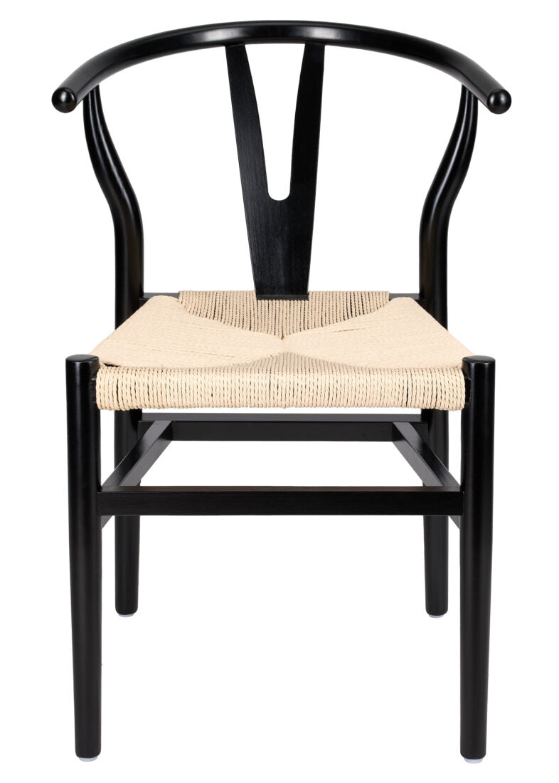 Black Wood Wishbone Chair with Natural Rope Seat