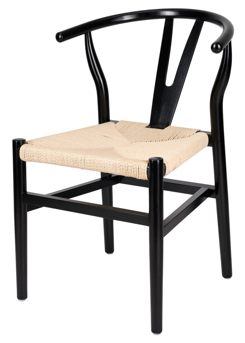 Black Wood Wishbone Chair with Natural Rope Seat