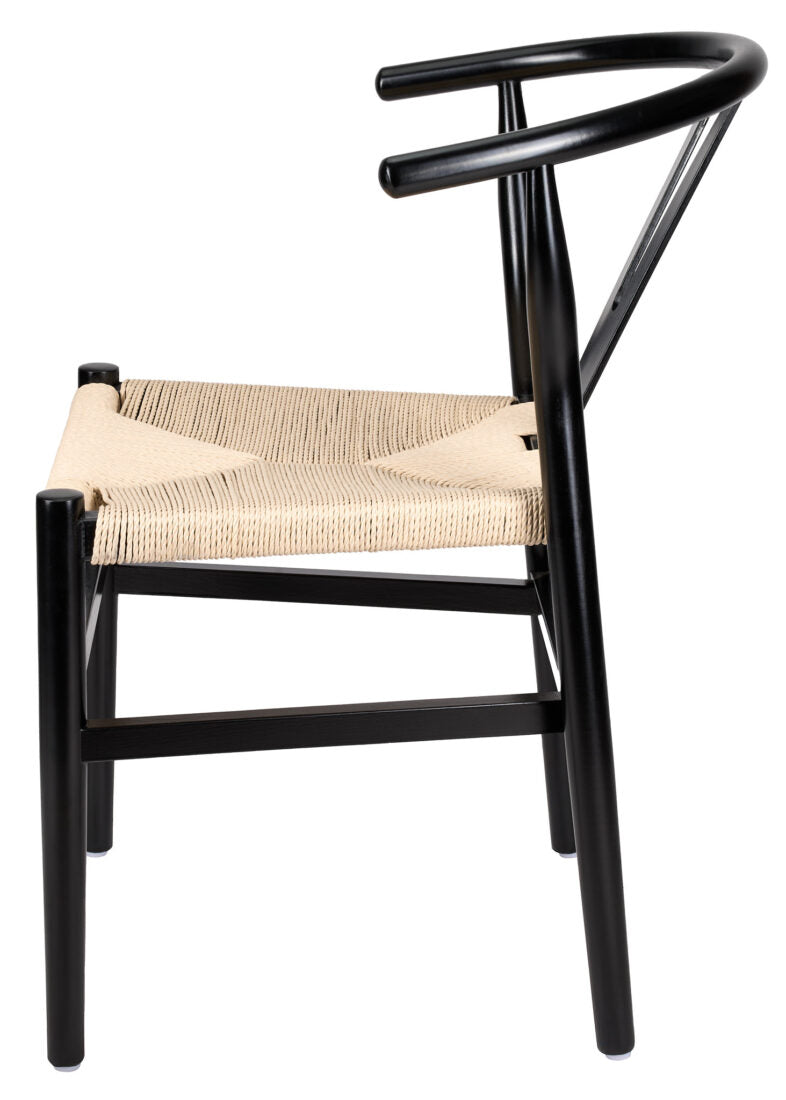 Black Wood Wishbone Chair with Natural Rope Seat