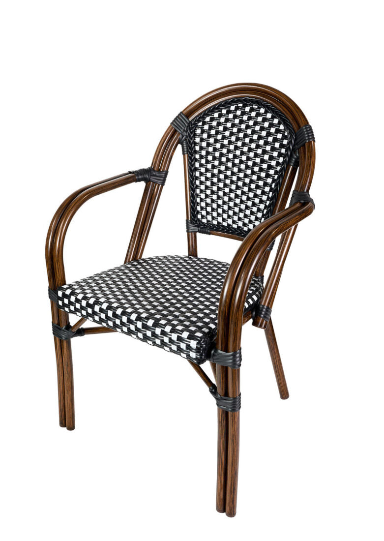 Black and White Bistro Chairs with Arms Left 45 CBPABLA-AX-T