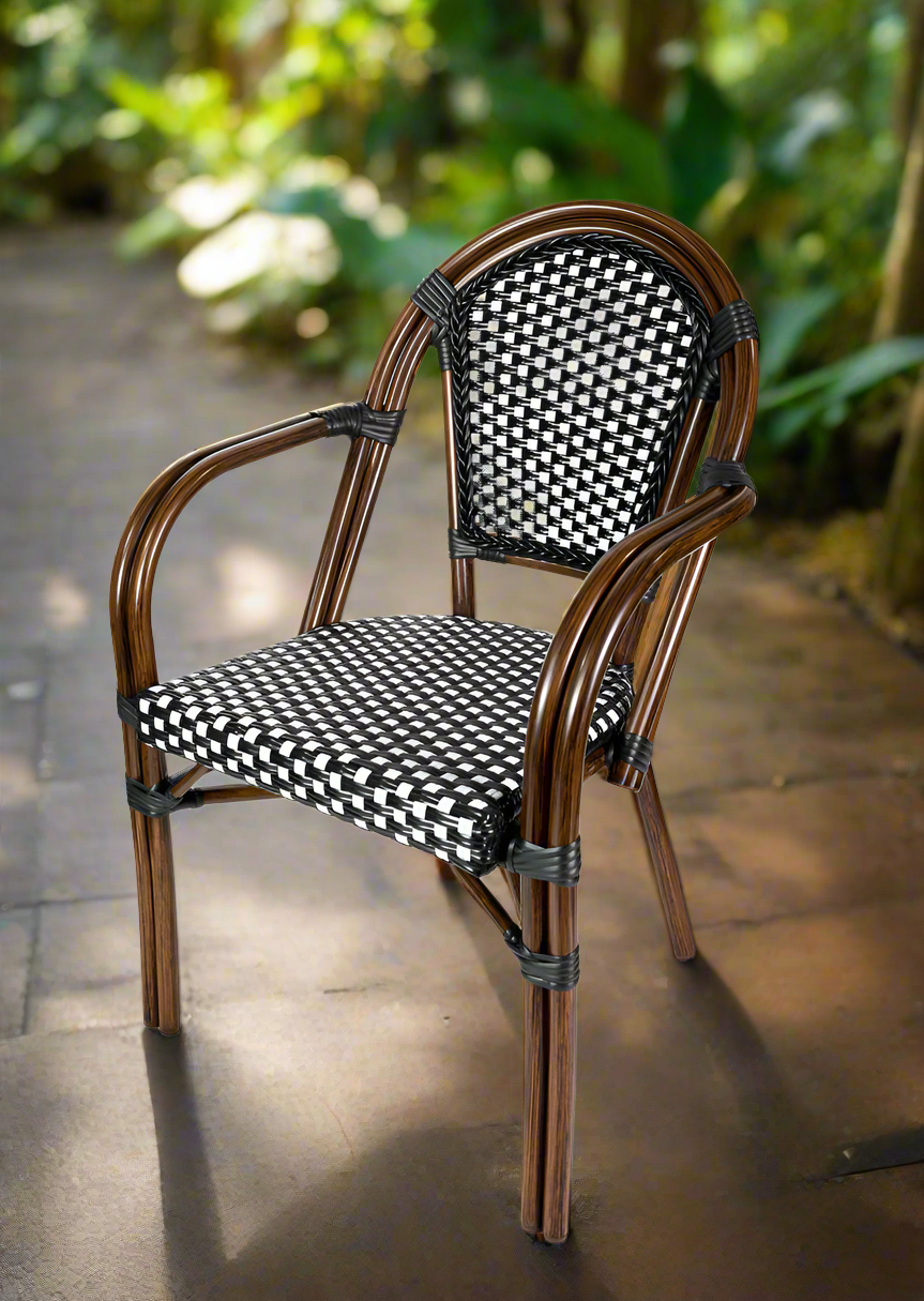 Black and White French Bistro Chair Patio Dining with Arms