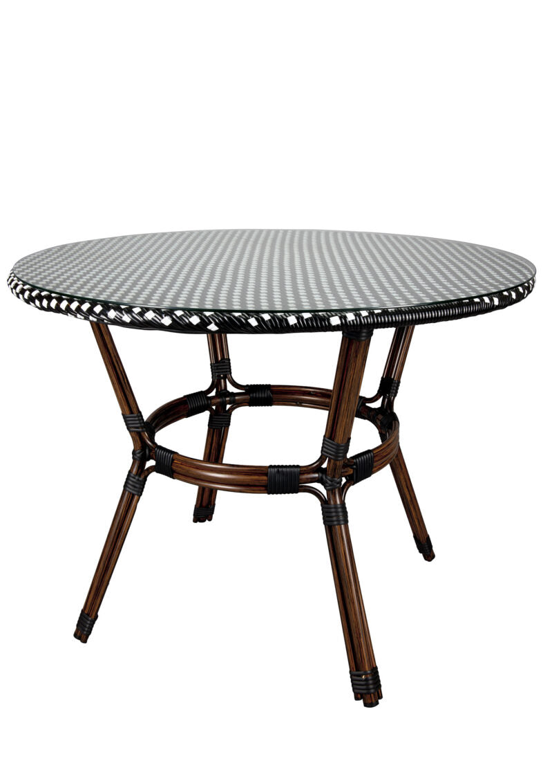 40" Black on White Bistro Table PE Rattan Dark Frame Seats Four